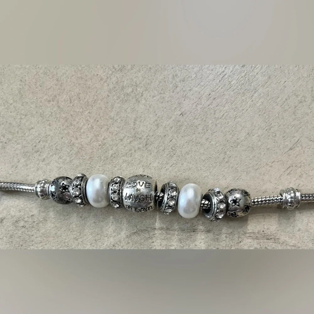 Silver Beaded Bracelet with Charms